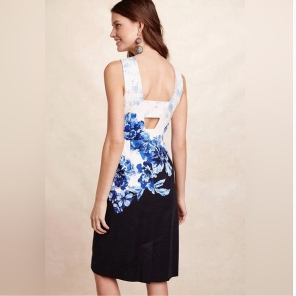 Maeve Blue Floral Stretch Cotton Sateen Open-Back Dress - Picture 11 of 12